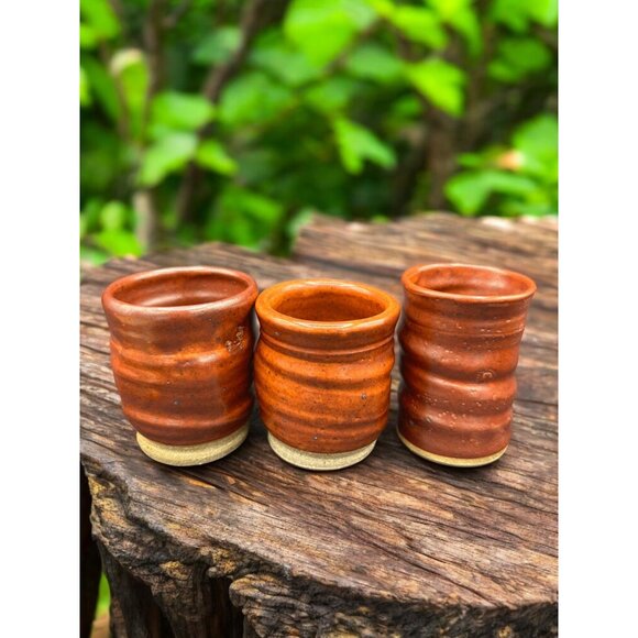Vintage Studio Art Pottery Sake / teacup stoneware 6 cups + tray Hand Thrown - Picture 6 of 11